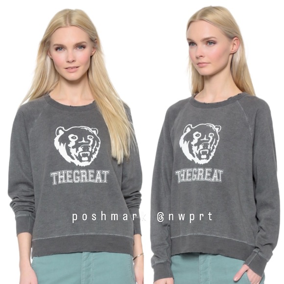 THE GREAT. Tops - THE GREAT 🐻 The Bear College Sweatshirt Washed Black Grey 0 XS